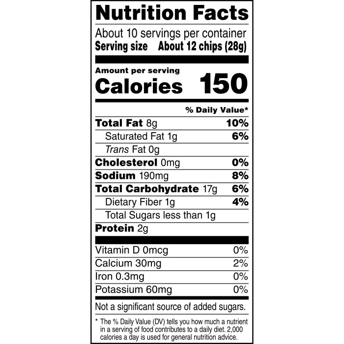 Normal doritos bag size nutrition facts