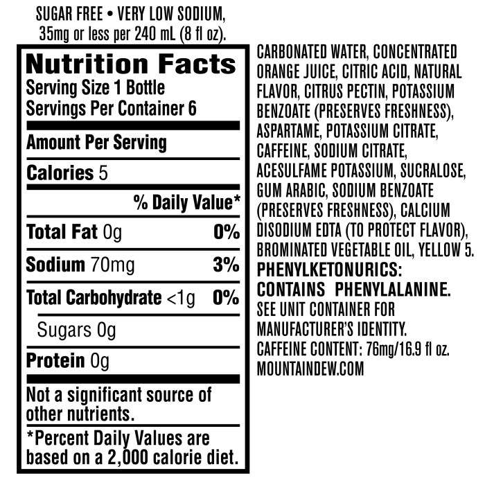 Mountain dew diet nutrition facts