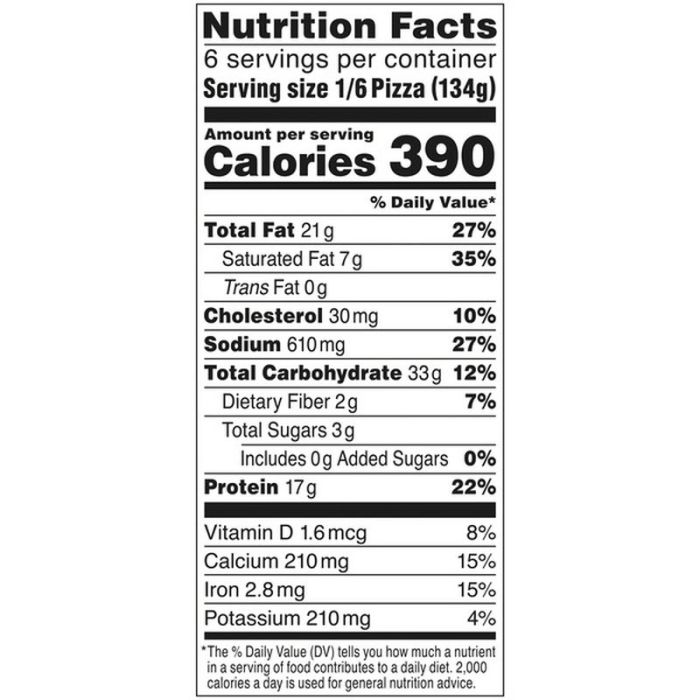 Digiorno regular pizza nutrition facts