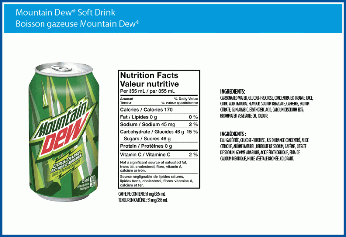 Mountain dew diet nutrition facts